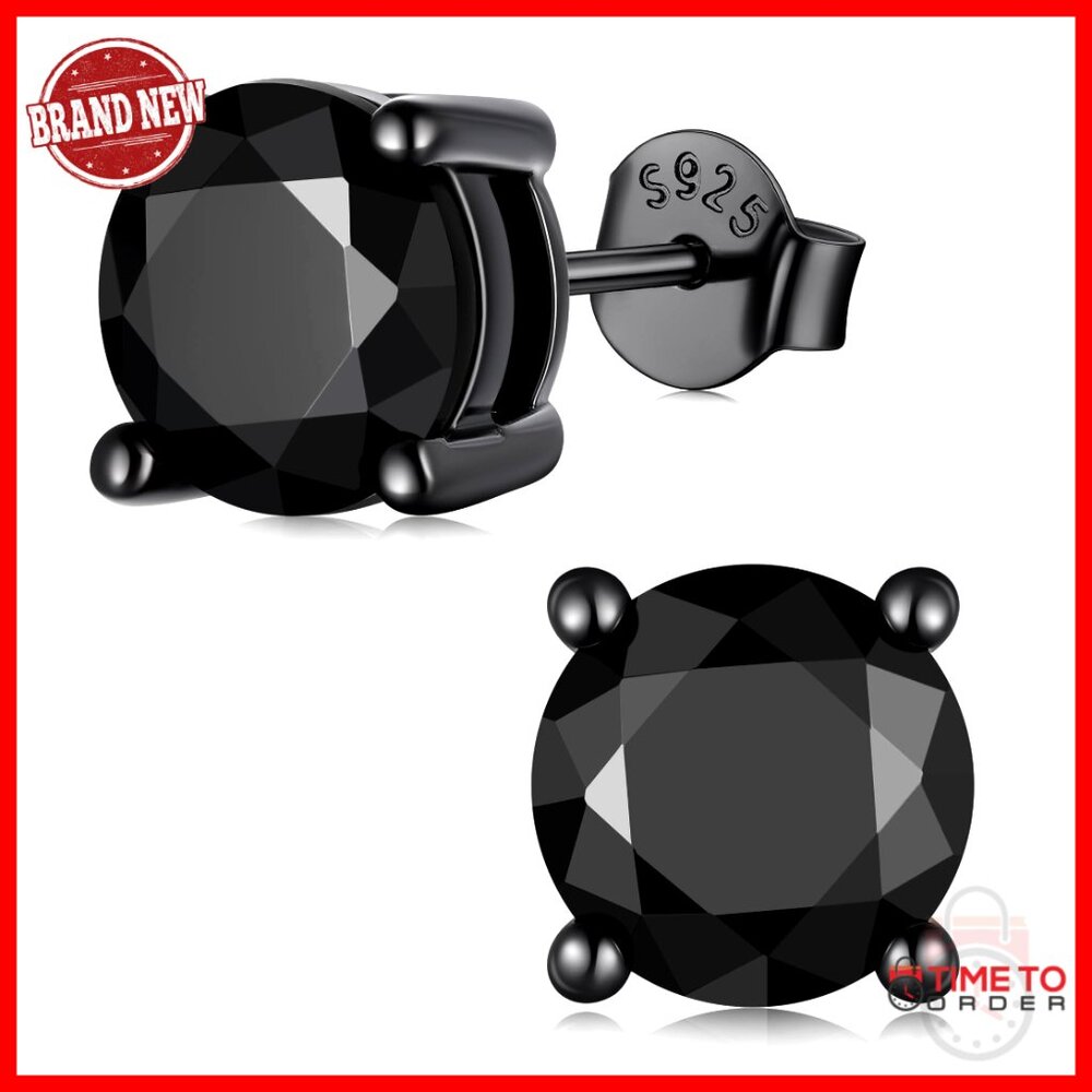 Sterling Silver Cubic Zirconia Stud Earrings Hypoallergenic Push Back 5-8mm
